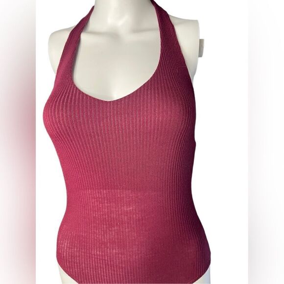 Violet Moon Ribbed Halter Bodysuit Maroon Red Size XS - Picture 2 of 3